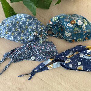 Lot of 4, OR Scrub Caps with Button for Mask Loops